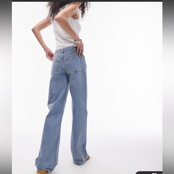 Topshop Wide Leg Jeans - Light Wash Raw Hem Size 30 - Picture 2 of 8